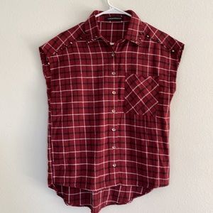 Foreign Exchange Studded Plaid Cut Off Shirt